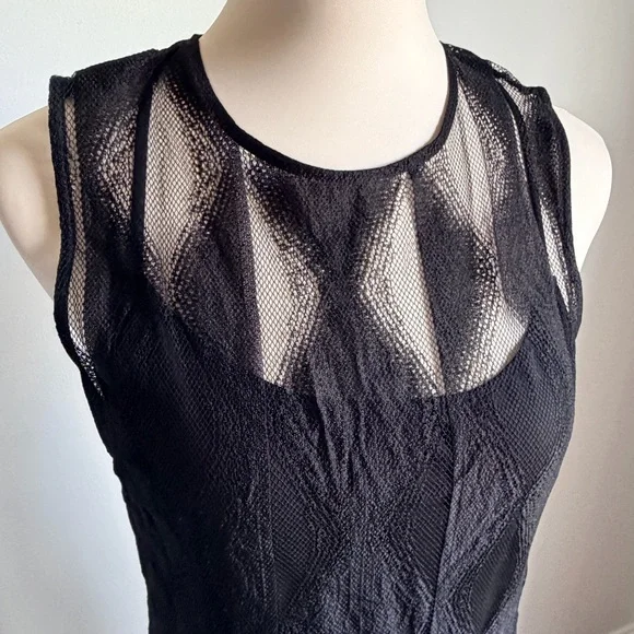 Y2K DKNY Black Sleeveless Midi Dress with Sheer Yoke - Picture 2 of 9